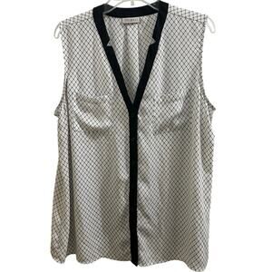 Roz & Ali Sleeveless Button-up Blouse w Pockets XL 1X Lightweight Top White Plus